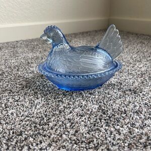Vintage Indiana Glass Cornflower Blue Hen On Nest 7”-READ DESCRIPTION
